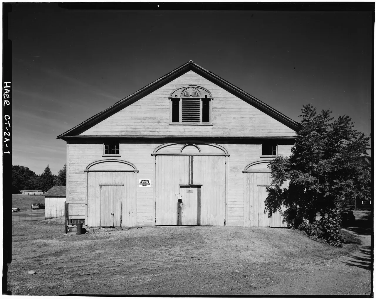 Gabled exterior of the Eli Whitney Armory barn. 