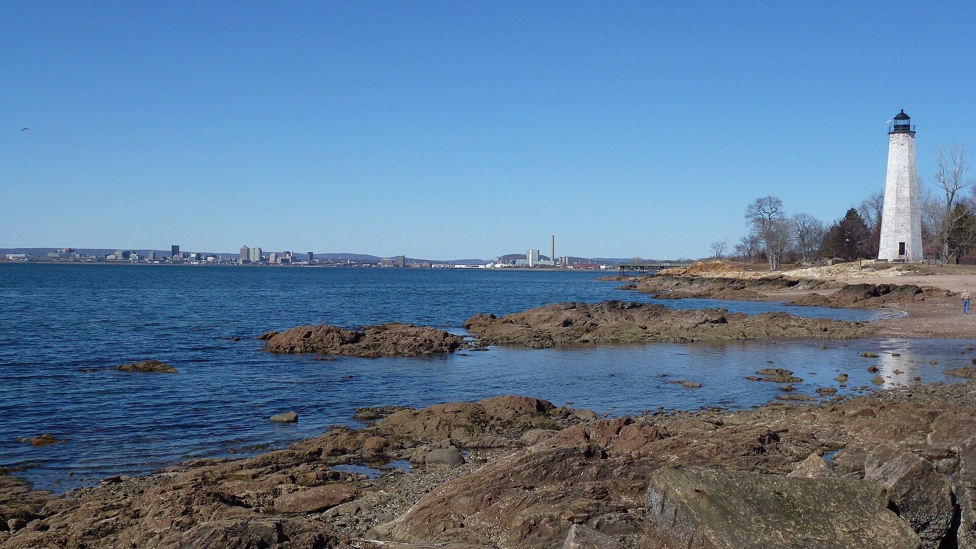 Lighthouse Point Park - lighthouse and view of downtown New Haven