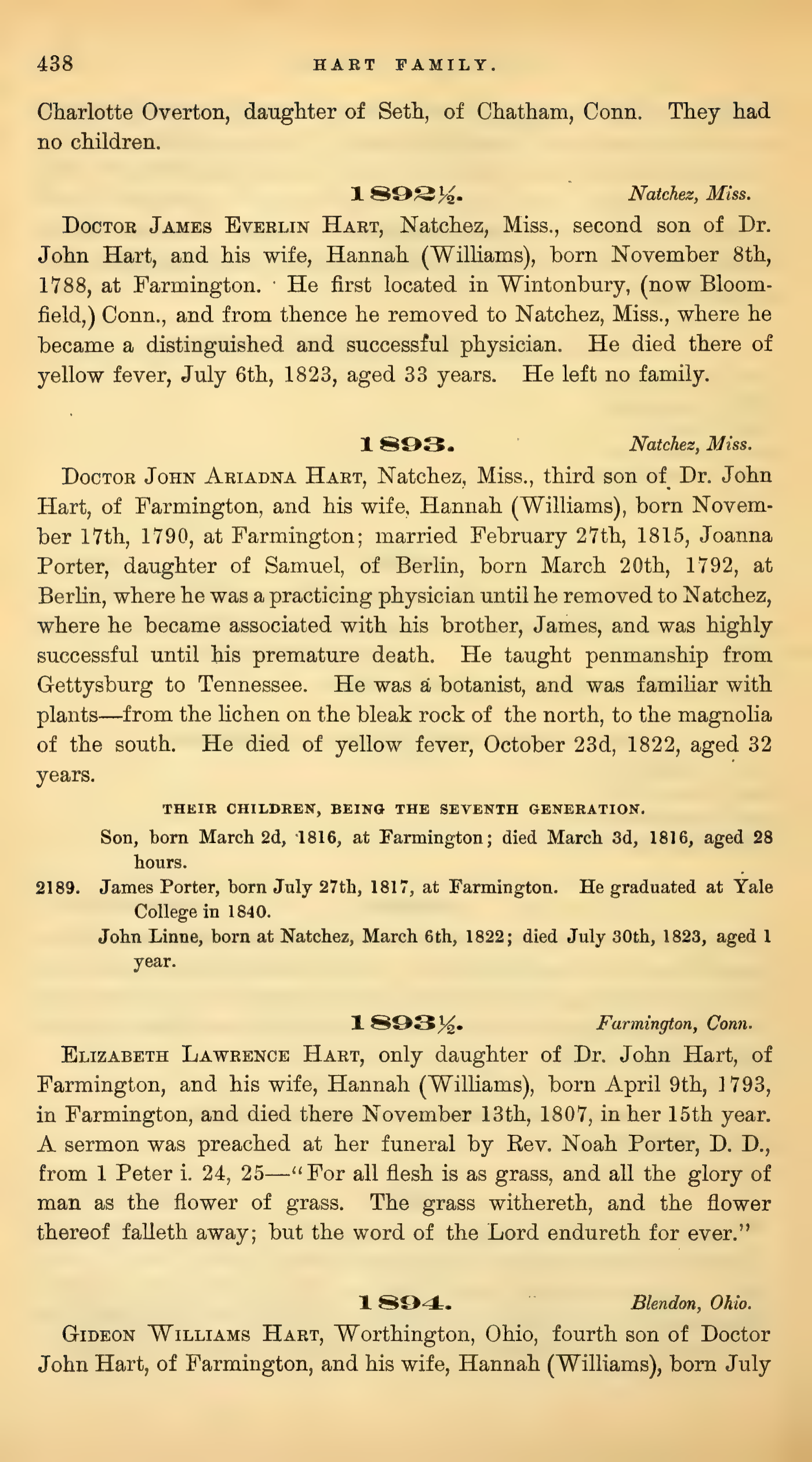 Hart genealogy — John Ariadna and Joanna Hart, p. 438