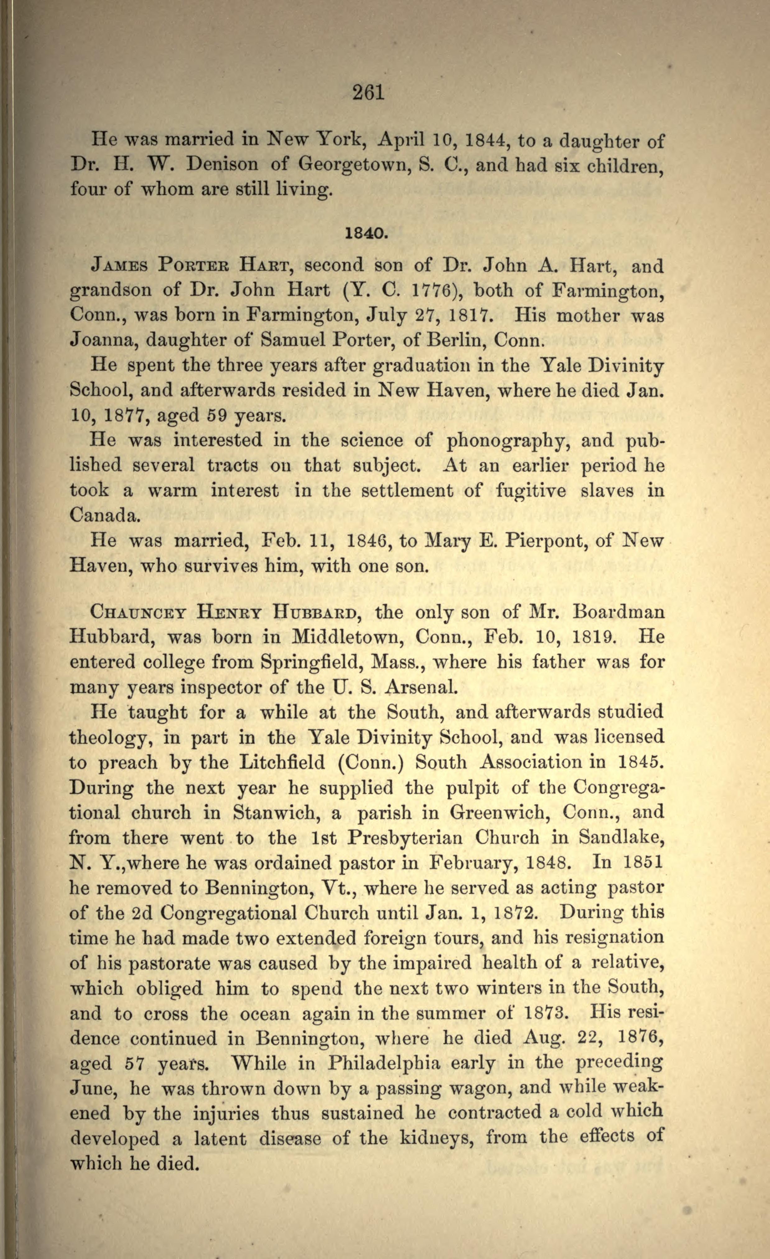 Yale obituary — James Porter Hart, p. 261