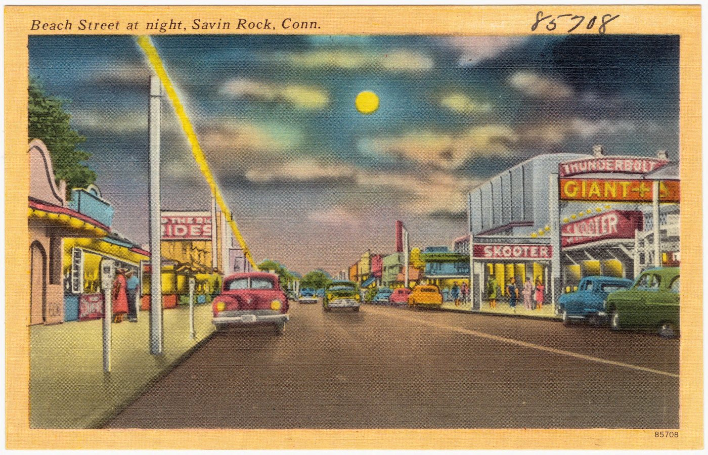 Beach Street at night, Savin Rock, Conn. · circa 1930–1945