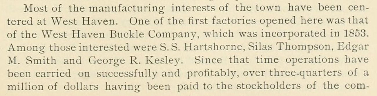 Opening of the West Haven Buckle Company account, naming its 1853 incorporation