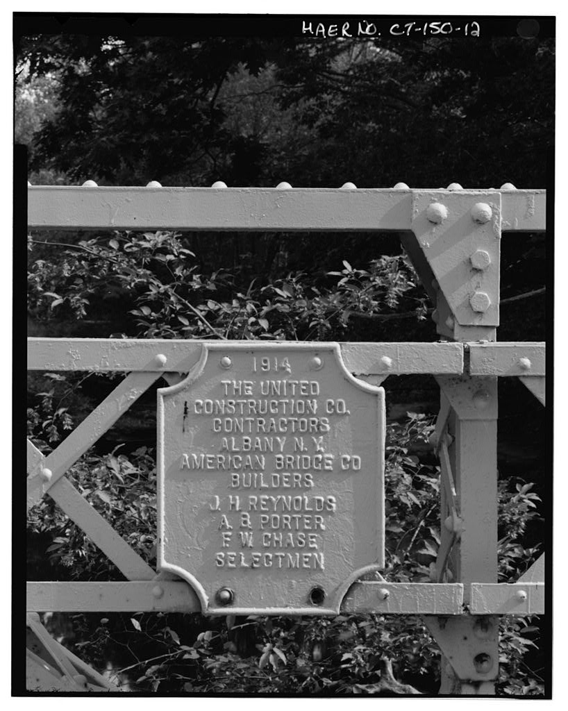 View south, detail of plaque on south railing, west span -