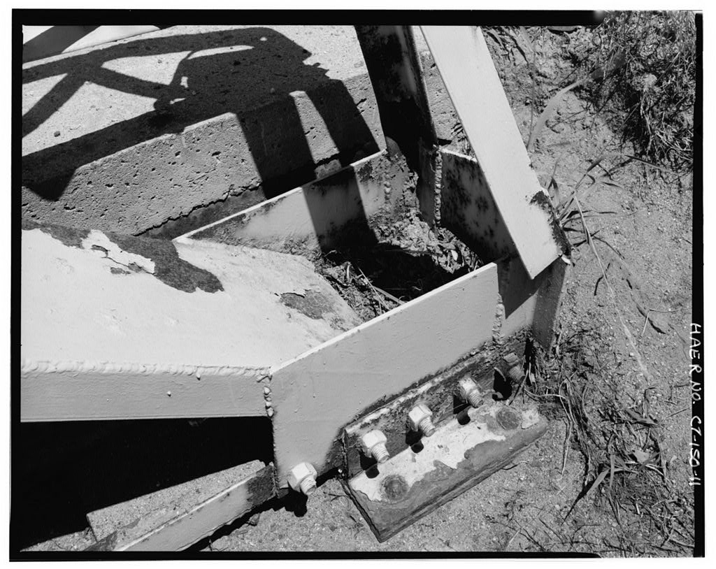 View northeast, detail of bridge bearing at southeast corner, showing welded reinforcement