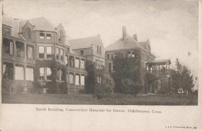 Connecticut Hospital for the Insane, historical postcard postmarked 1906